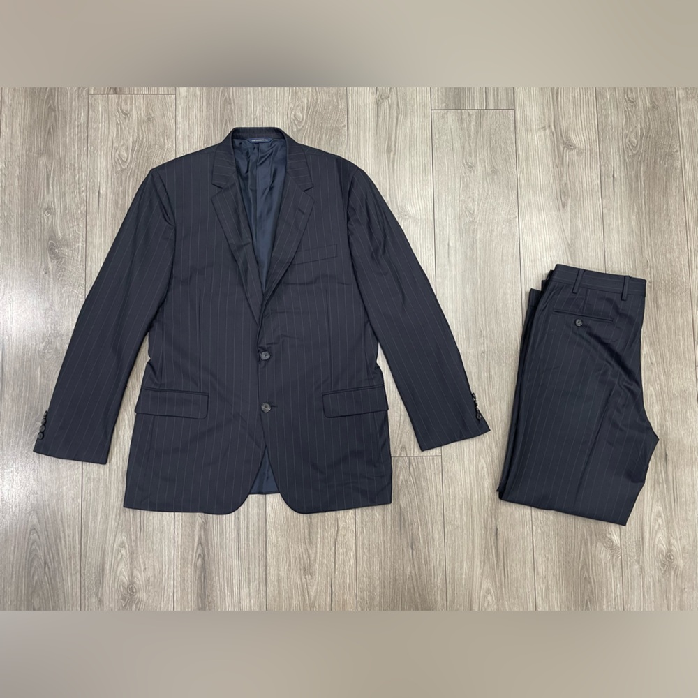 Brooks Brothers Golden Fleece Fitzgerald Dark Navy Blue Pin Stripe Suit 42R/32W - Picture 2 of 16